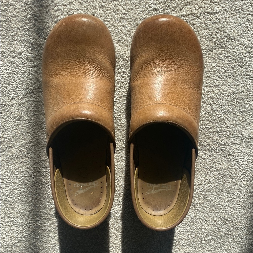 Dansko Honey Distressed Brown Leather Clogs